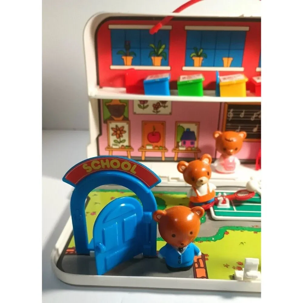 Vintage Jumbosa Bear School Bus Play Set Box Carrying Case Incomplete
